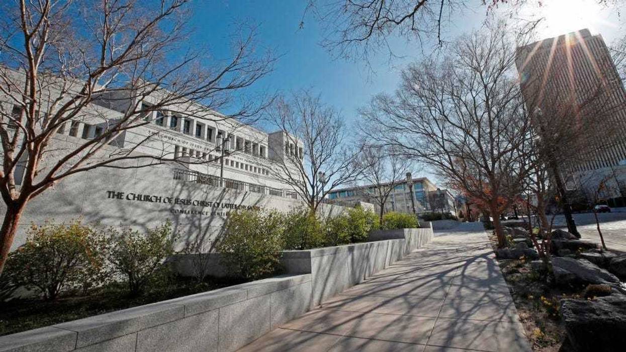 A sidewalk is empty in front of the Conference Center during the 190th Annual General Conference of the Church of Jesus Christ of Latter-Day Saints on April 4, 2020 in Salt Lake City, Utah. The Mormon worldwide two-day conference normally draws 20,000 attendees per session, but due to the COVID-19 virus the conference is being broadcast online only.