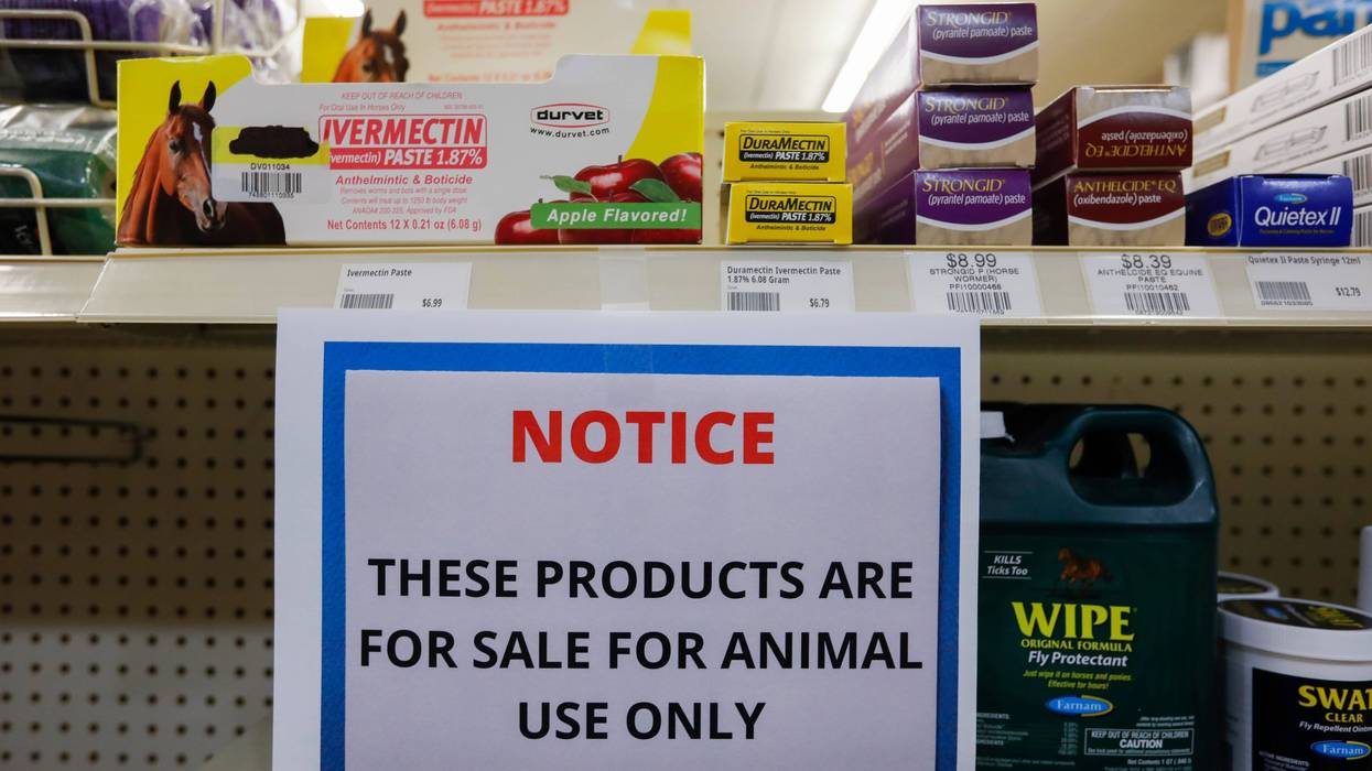 A sign at a Missouri store warns customers that Ivermectin is "for sale for animal use only."