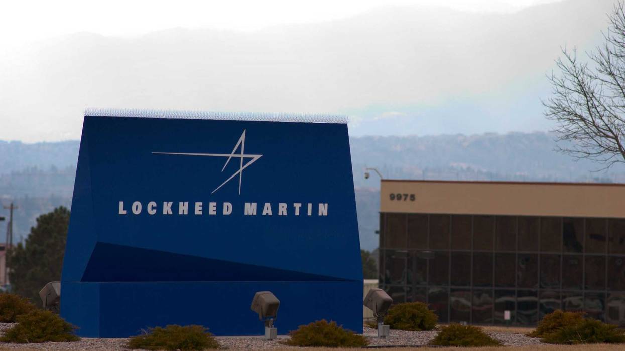 A sign for Lockheed Martin, the weapons manufacturer that Powell-Bajwa's company secured a $2 million contract for.
