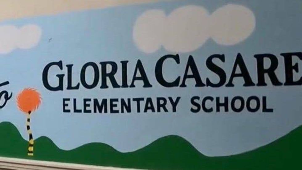 A sign inside the just-renamed Gloria Casarez Elementary School in Kensington.