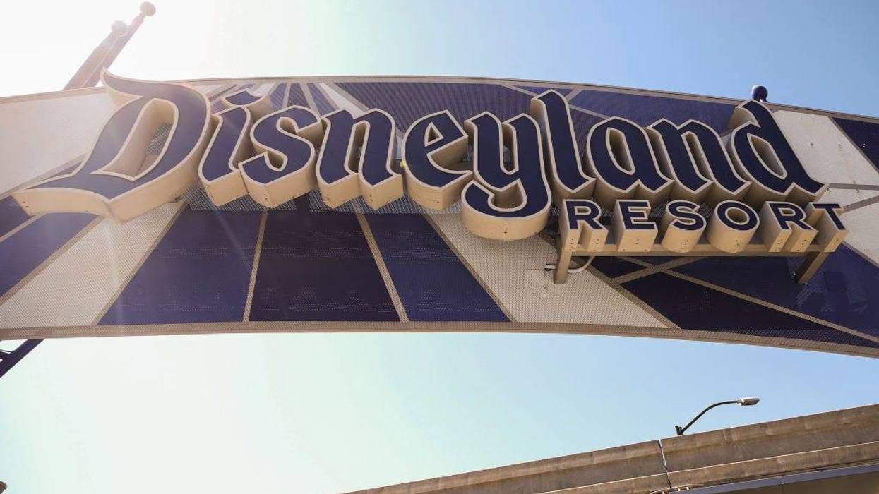 A sign is posted at an entrance to Disneyland on September 30, 2020 in Anaheim, California.