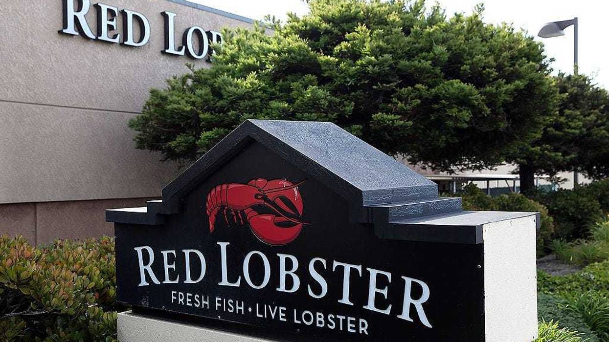 A sign is posted in front of a Red Lobster restaurant on May 16, 2014 in San Bruno, California.