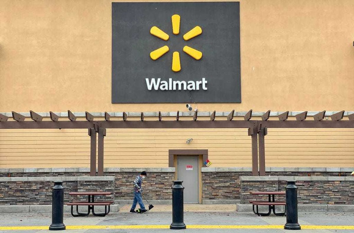 A sign is posted in front of a Walmart store on November 16, 2021 in American Canyon, California.