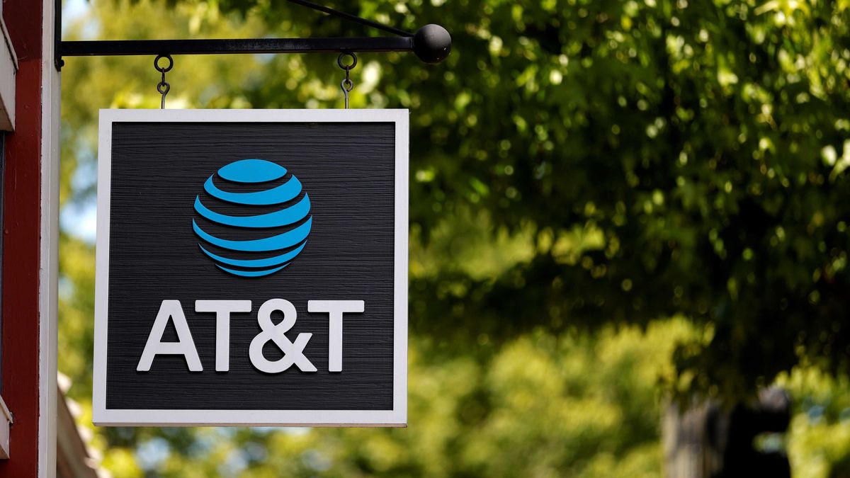 A sign is posted in front of an AT&T retail store on May 17, 2021 in San Rafael, California.