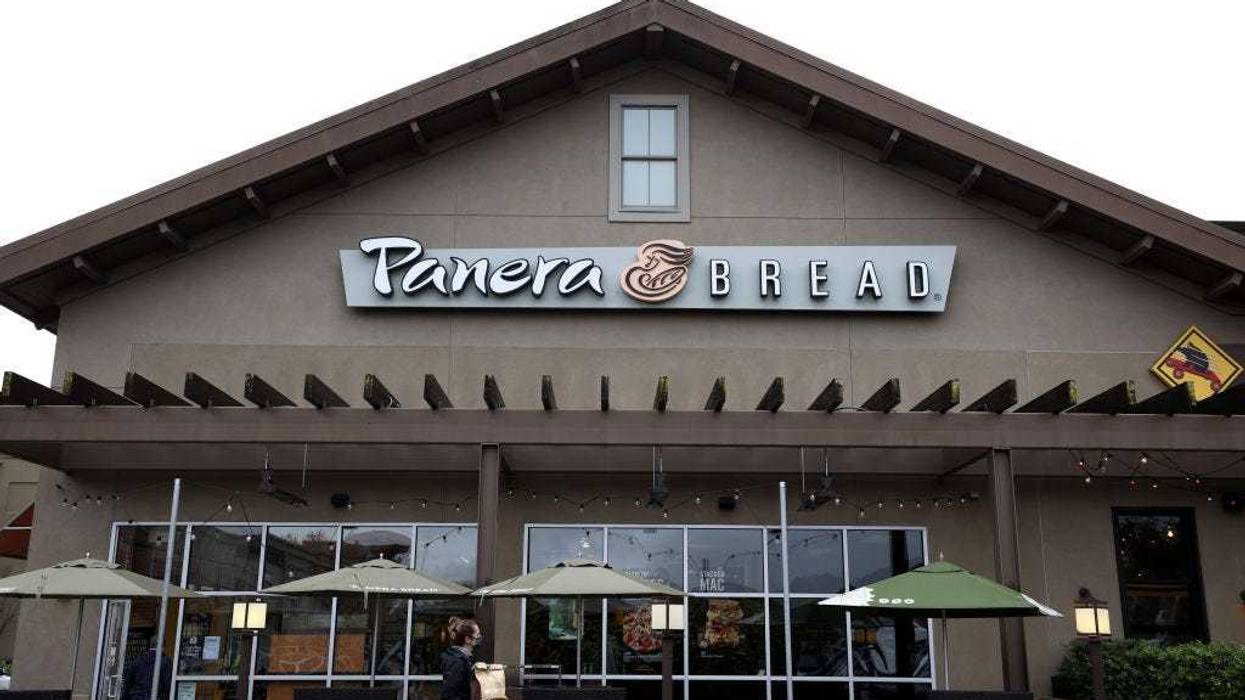 A sign is posted on the exterior of a Panera Bread restaurant on November 09, 2021 in San Rafael, California.