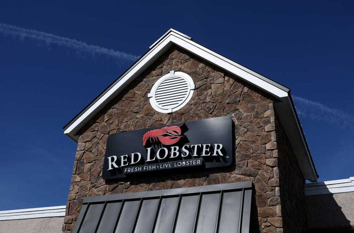 A sign is posted on the exterior of a Red Lobster restaurant on April 17, 2024 in Rohnert Park, California.