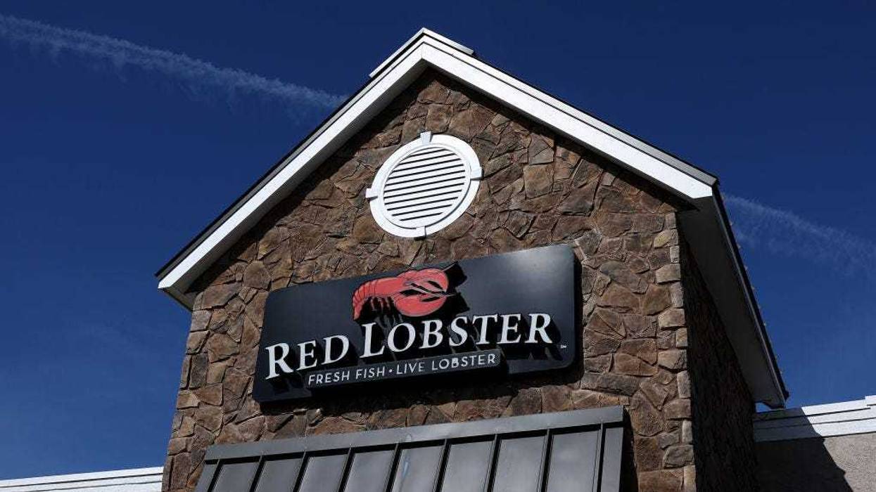 A sign is posted on the exterior of a Red Lobster restaurant on April 17, 2024 in Rohnert Park, California.