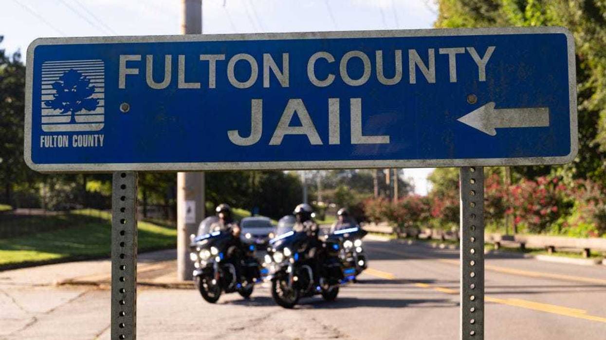 A sign is posted outside of the Fulton County Jail on August 16, 2023 in Atlanta, Georgia.