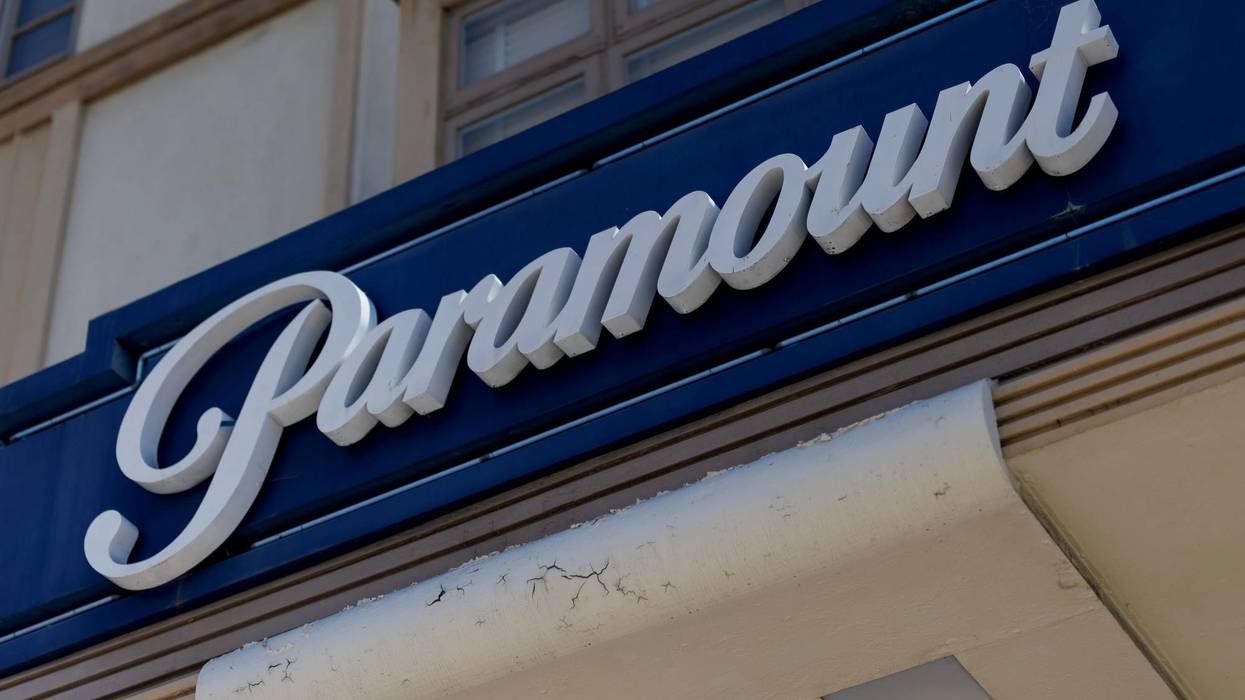 A sign is seen at the Paramount studios on August 7, 2025 in Los Angeles, California.