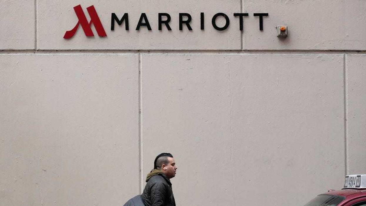 A sign marks the location of a Marriott hotel on November 30, 2018.