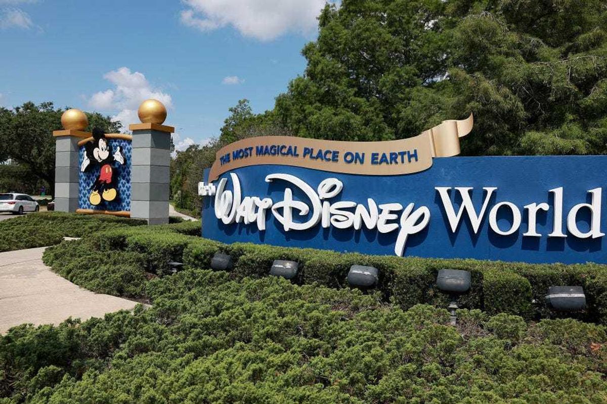 A sign near an entranceway to Walt Disney World on MAY 22, 2023 in Orlando, Florida.