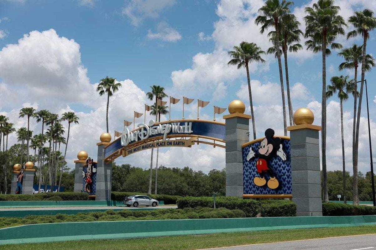 A sign near an entranceway to Walt Disney World on MAY 22, 2023 in Orlando, Florida.