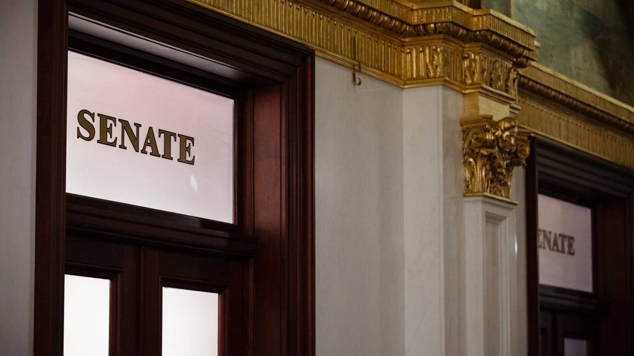 A sign that reads Senate inside the Pennsylvania Capitol in Harrisburg.