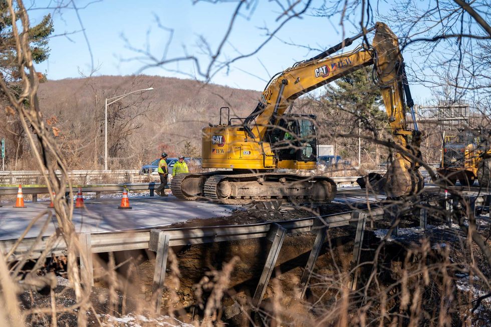 A sinkhole closes a portion of I-80 East in Wharton, NJ on Thursday, Dec. 26, 2024