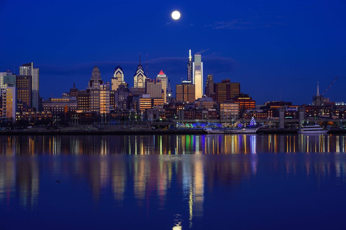 A "Snow Moon" over Philadelphia in February 2020.