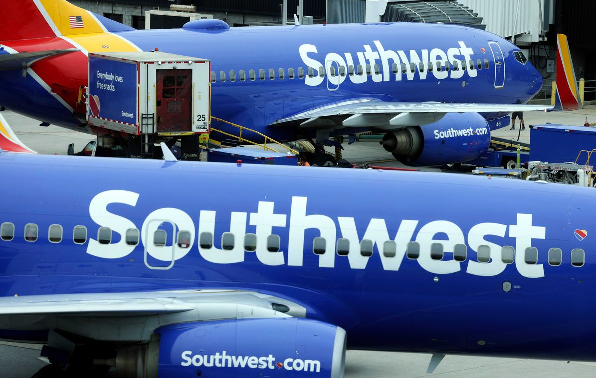 A Southwest Airlines airplane taxies from a gate at Baltimore Washington International Thurgood Marshall Airport on October 11, 2021 in Baltimore, Maryland.