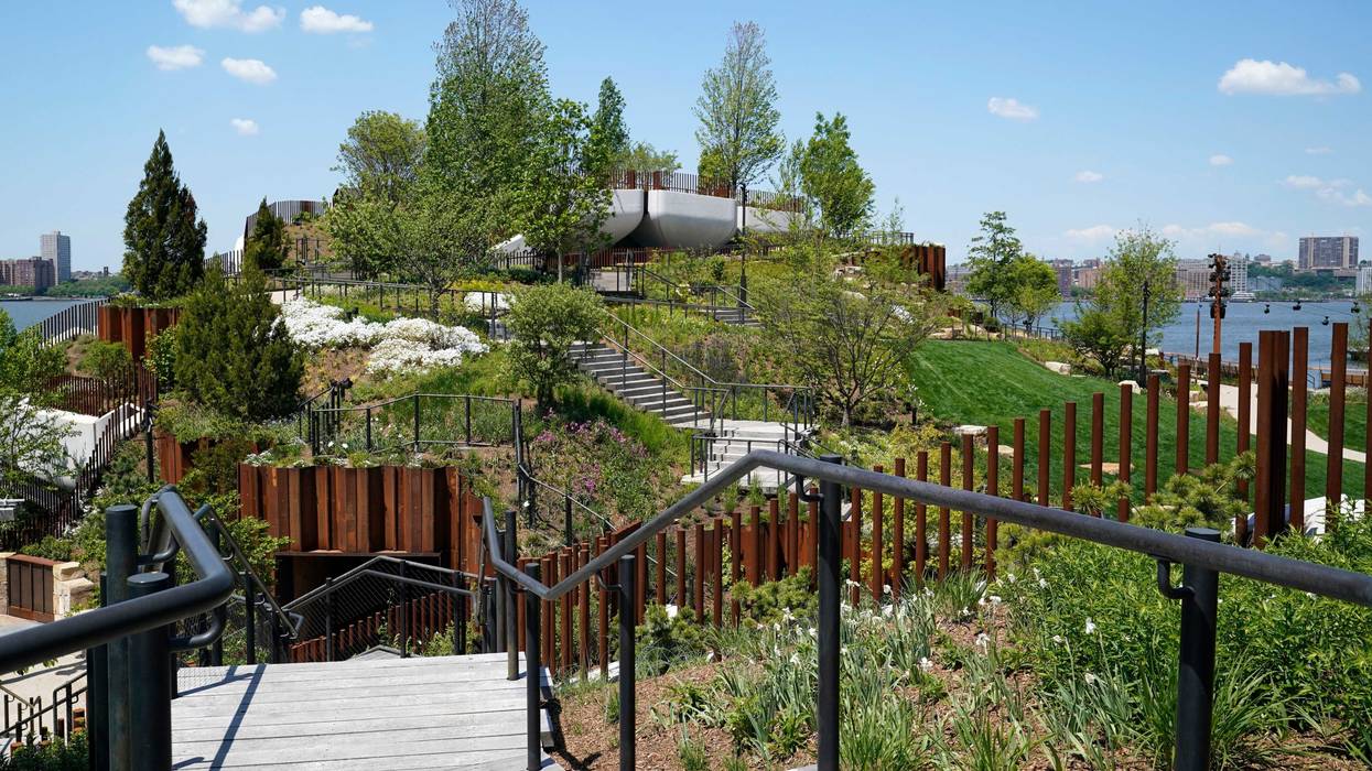 A stairway leads to one of the highest points of Little Island, a new Hudson River Park, on Tuesday, May 18, 2021, in New York