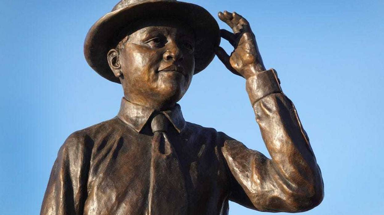 A statue of Emmett Till is unveiled on October 21, 2022 in Greenwood, Mississippi.