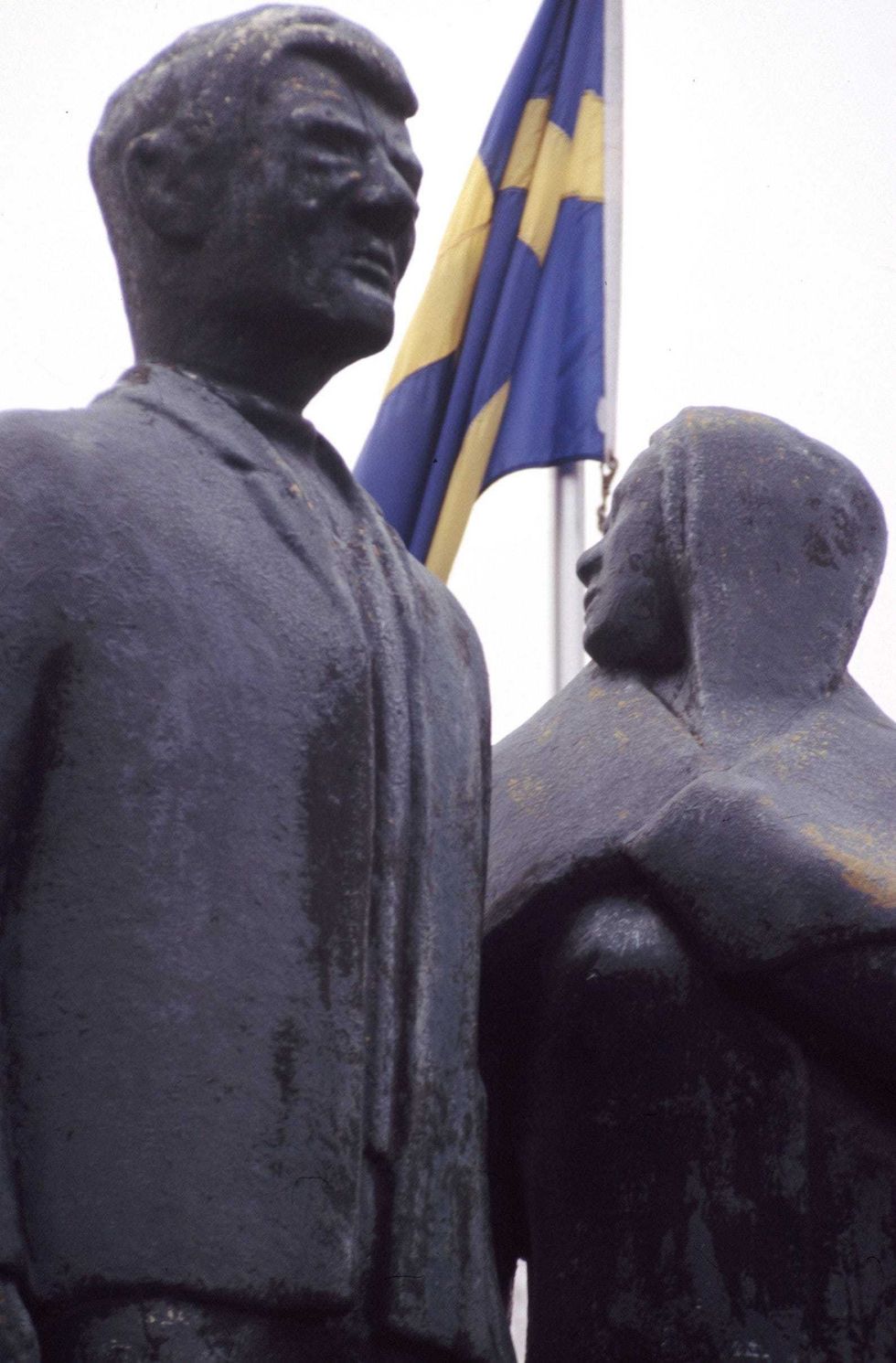 A statue of Moberg characters Karl Oskar and Kristina, with one looking ahead and one looking back to Sweden, is a major attraction to Swedish tourists in Lindstrom, Minnesota.