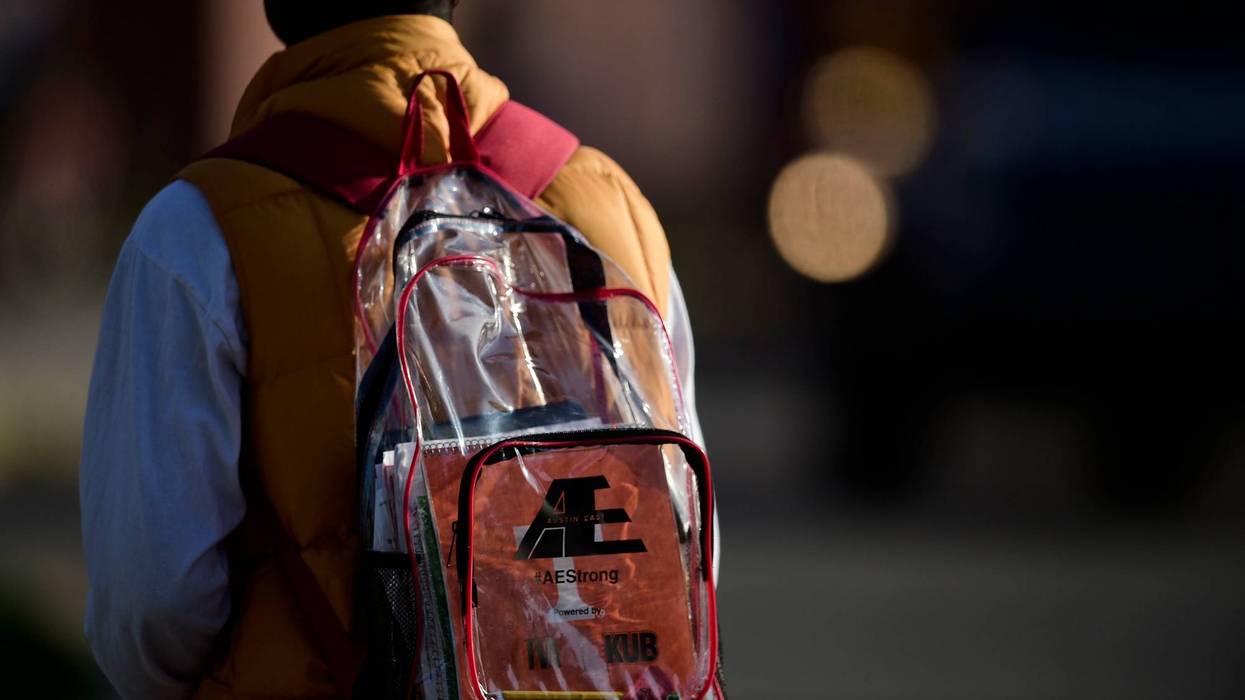 A student wears a clear backpack upon returning to Austin-East Magnet High School in Knoxville, Tenn. on Thursday, April 22, 2021.