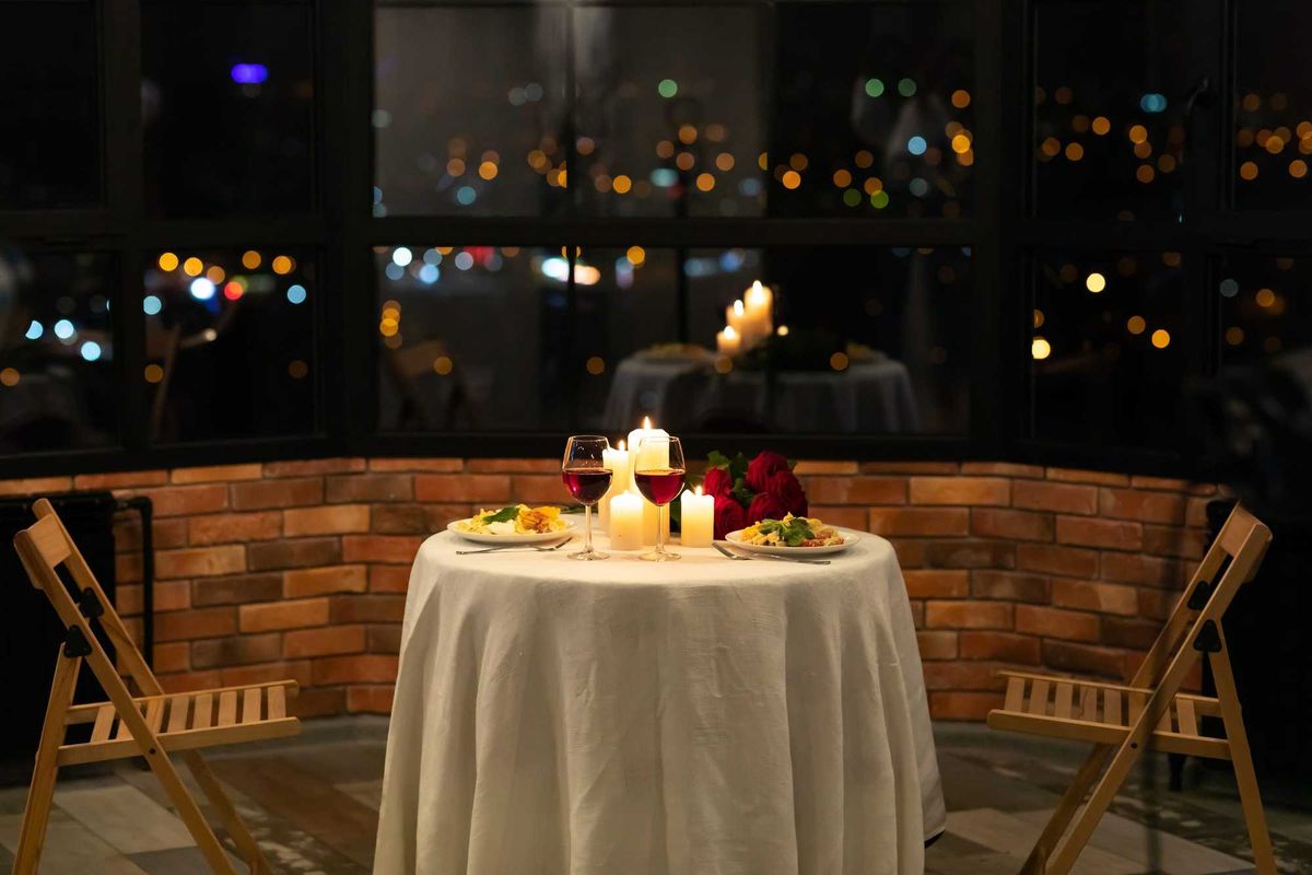 A table set up for a romantic date.