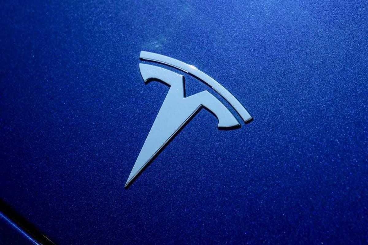 A Tesla electric car is displayed during the Electrify Expo In D.C. on July 23, 2023 in Washington, DC. The expo highlighted new and soon-to-be-released electric cars, bikes and other technology. (Photo by Nathan Howard/Getty Images)