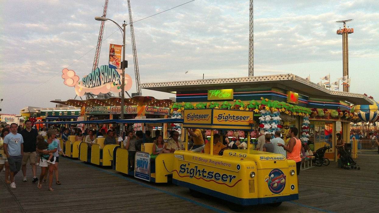 A tram car moves along the boardwalk in Wildwood, New Jersey, in this 2011 photo.