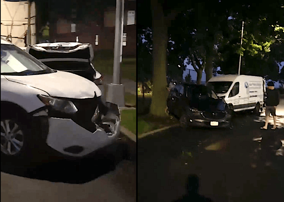 A truck thief left a path of destruction in Brooklyn on Thursday, with over a dozen cars struck, police said