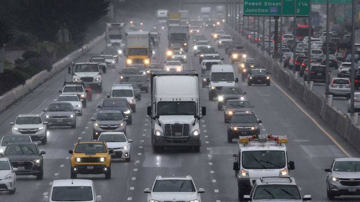 A truck travels along Interstate 80 on March 29, 2024 in Berkeley, California. The Environmental Protection Agency (EPA) has finalized a set of strict emissions standards for heavy-duty trucks, buses and other large vehicles in an effort to clean up some of the sources of greenhouse gases. The new rules will apply to model years 2027 through 2032 and will prevent nearly one billion tons of greenhouse gas emissions over the next thirty years. (Photo by Justin Sullivan/Getty Images)