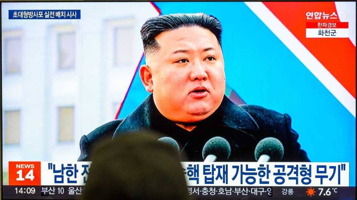 A TV screen shows a footage of North Korean leader Kim Jong-un during a news program at the Yongsan Railway Station in Seoul on Jan. 1, 2023.