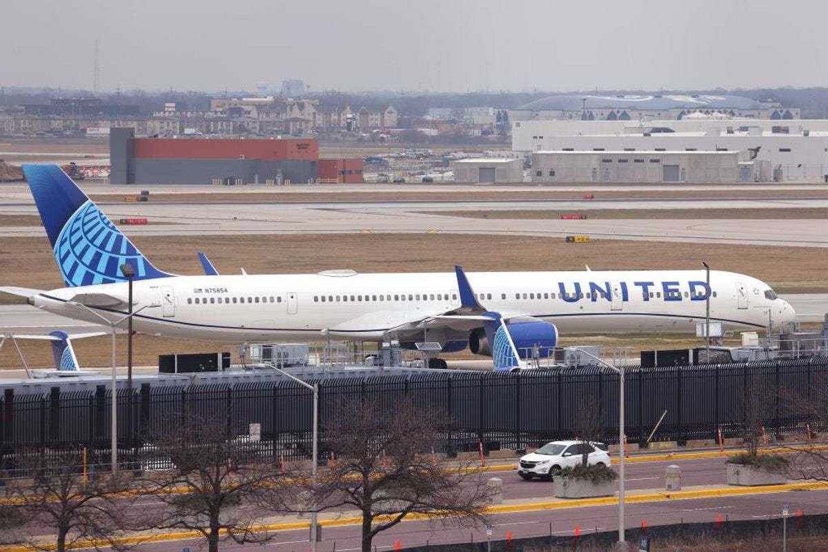 A United Airlines flight taxis at O'Hare International Airport on December 13, 2022 in Chicago, Illinois.