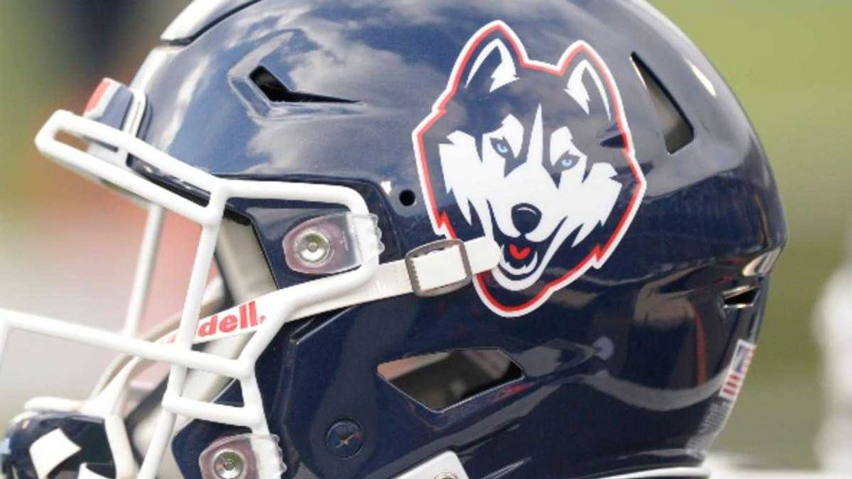 A University of Connecticut football helmet.