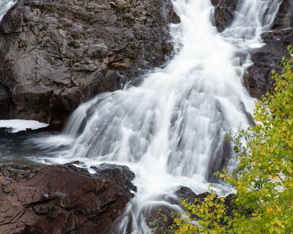 A vertical shot of Eagle River Falls on Keweenaw peninsula, Michigan