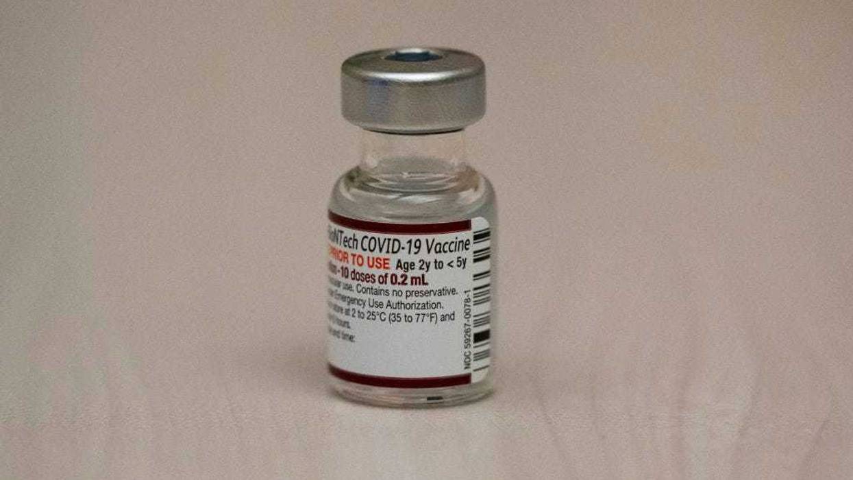 A vial of the Pfizer Covid-19 vaccine, labeled for ages 2 to 5 during research but still acceptable for children below age 2, is seen at UW Medical Center - Roosevelt on June 21, 2022 in Seattle, Washington.