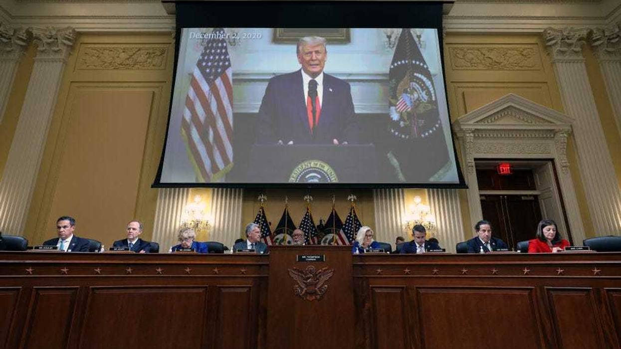 A video of former President Donald Trump is played during a hearing by the House Select Committee to Investigate the January 6th Attack on the U.S. Capitol in the Cannon House Office Building on October 13, 2022 in Washington, DC.