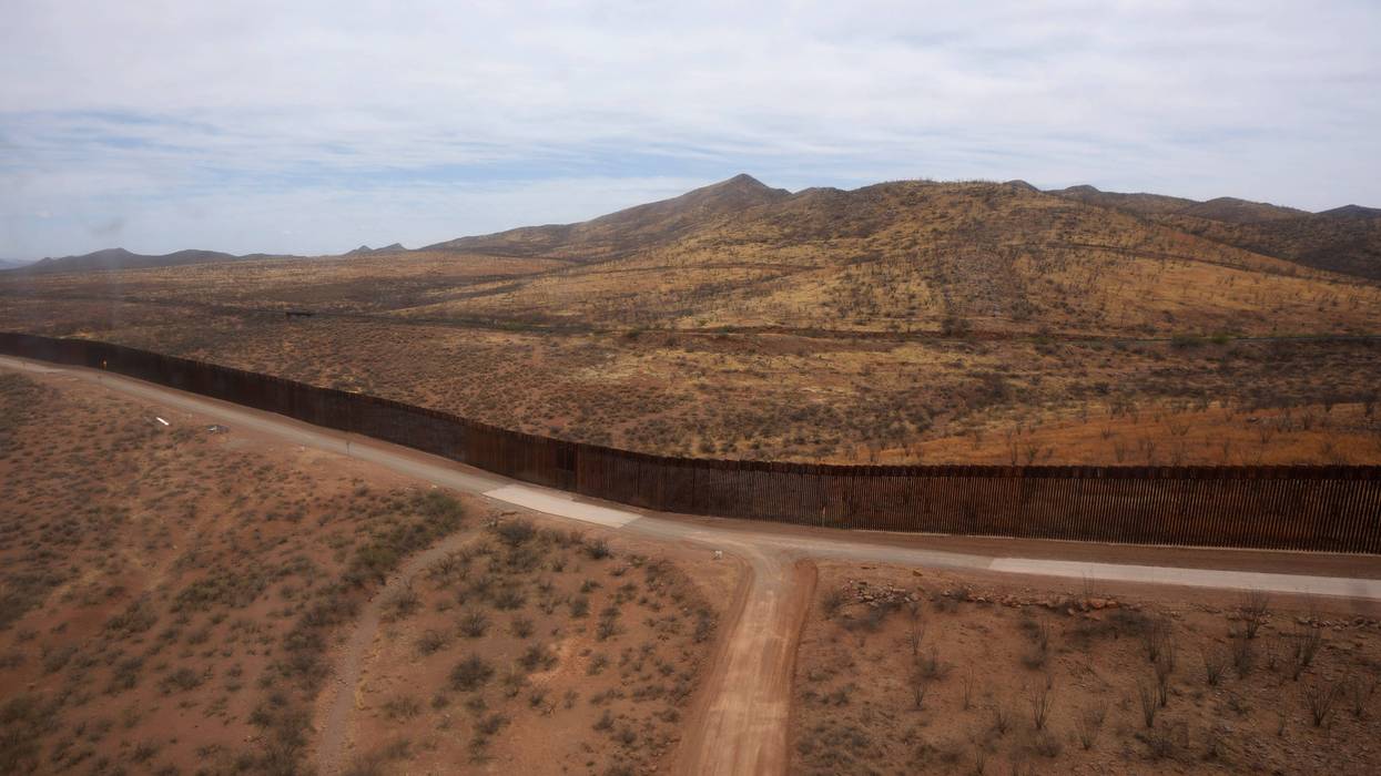 A view from an U.S. Army Blackhawk helicopter as it flies along the US-Mexico border as part of Joint Task Force Southern Border Thursday, April 3, 2025, in Douglas, Ariz.