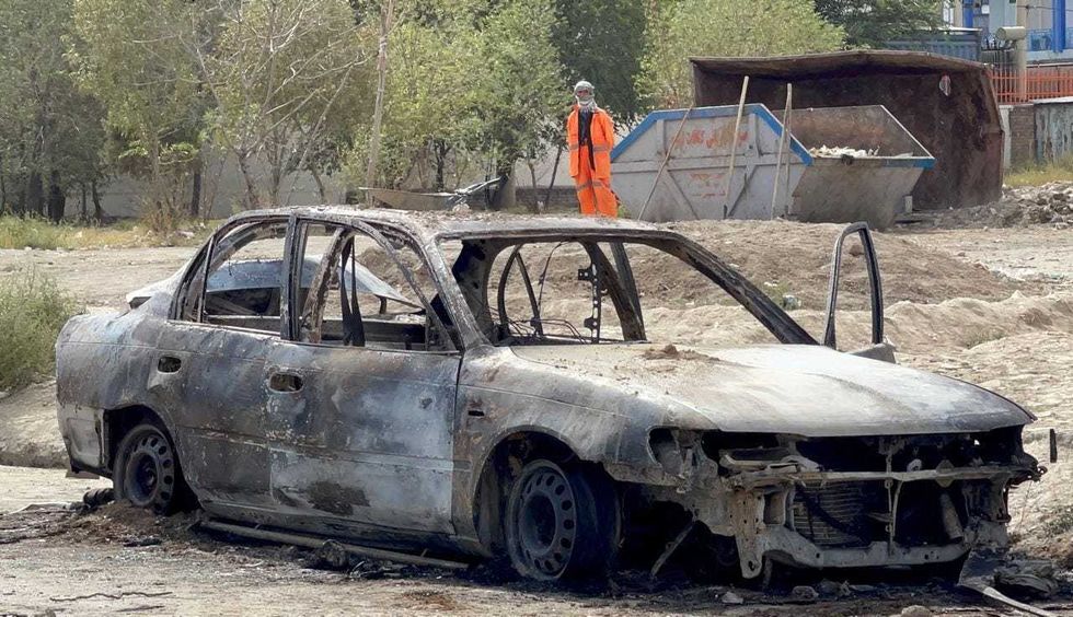 A view from the scene after at least five rockets were fired at the Afghan capital Kabul