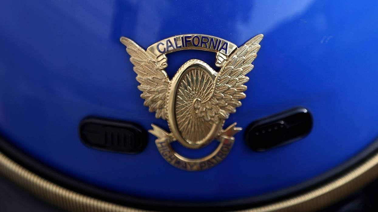 A view of a California Highway Patrol officer's motorcycle helmet on November 22, 2016 in San Francisco, California.
