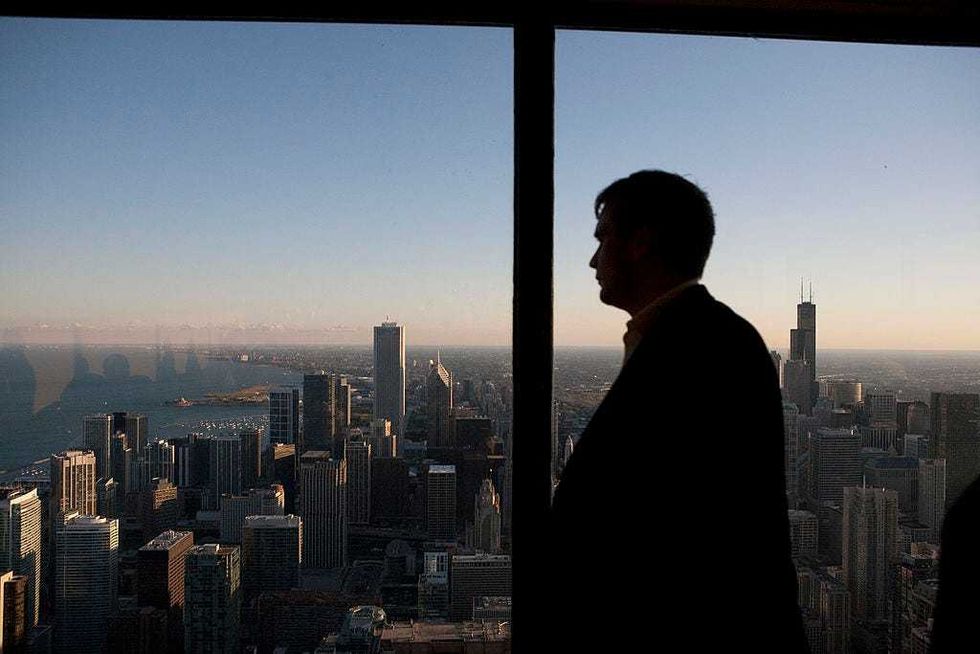 A view of Chicago from the John Hancock building. The Signature Room on the 95th floor offers a beautiful view of Chicago skyline.