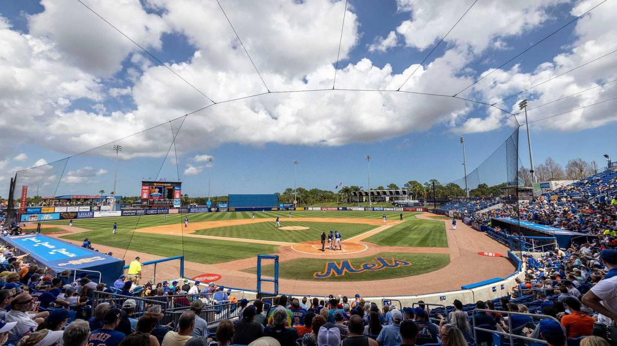 A view of Clover Park filled with New York Mets fans watching a game in Port St. Lucie, Florida
