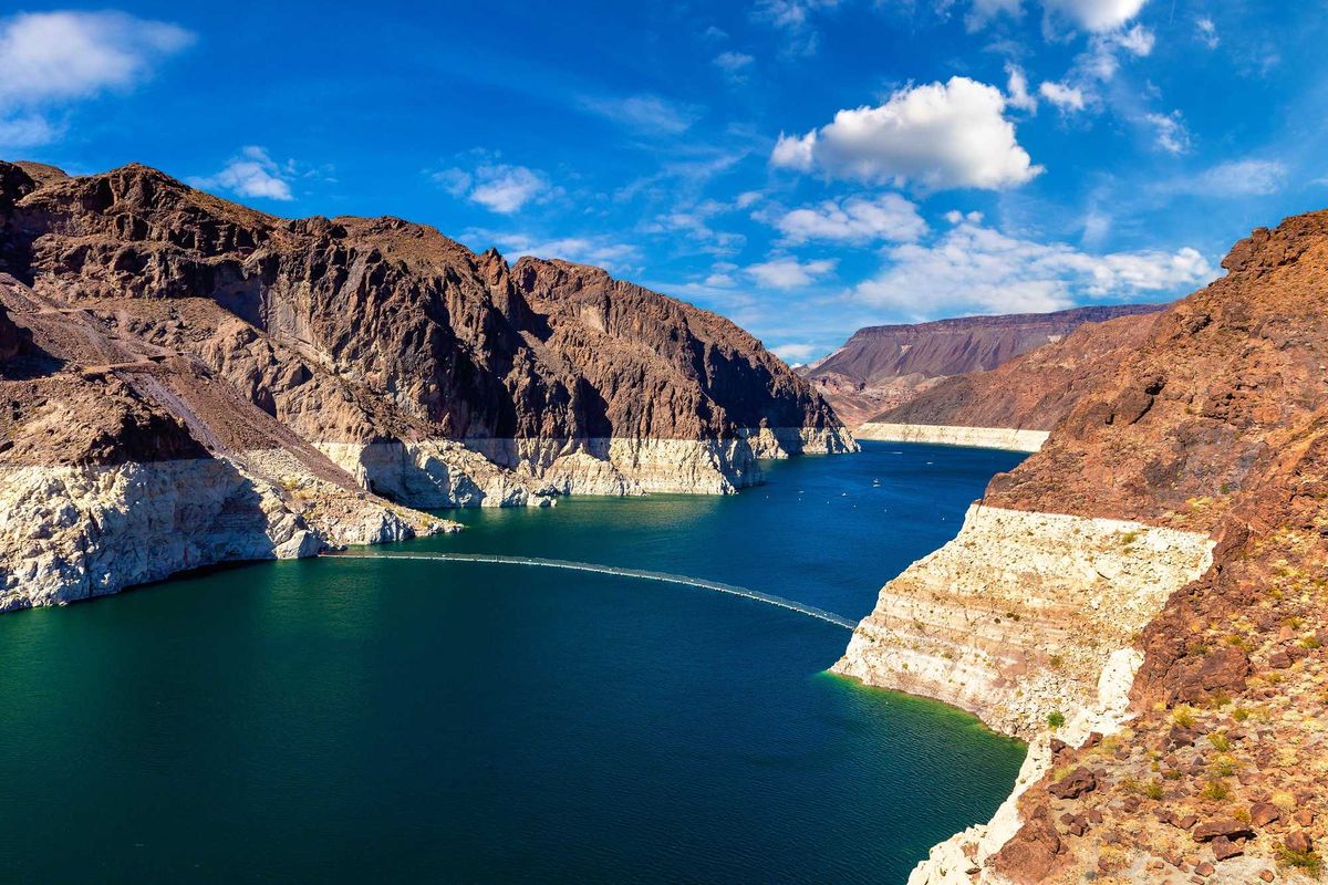A view of Lake Mead from Hoover Dam at Nevada and Arizona border.