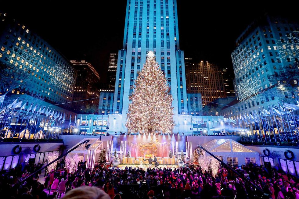 A view of Rockefeller Center during the Rockefeller Center Christmas Tree Lighting Ceremony on December 01, 2021 in New York City