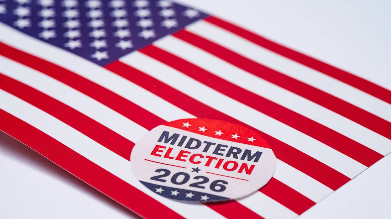 A View Of The American Flag With Midterm Elections Sticker , On A White Background