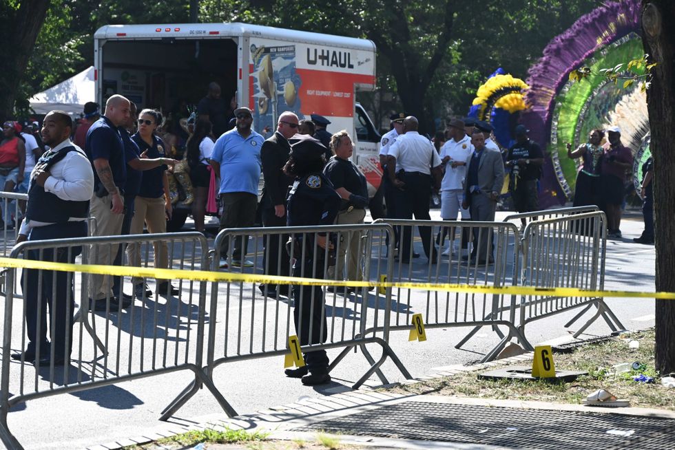 A view of the area after 6 people shot in a mass shooting during the West Indian Day Parade in Brooklyn