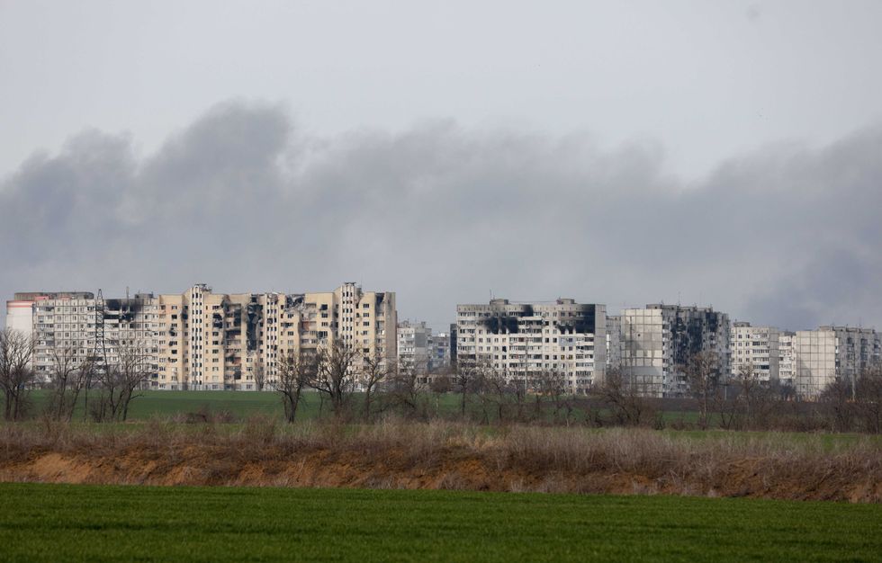 A view of the besieged city of Mariupol on April 10, 2022