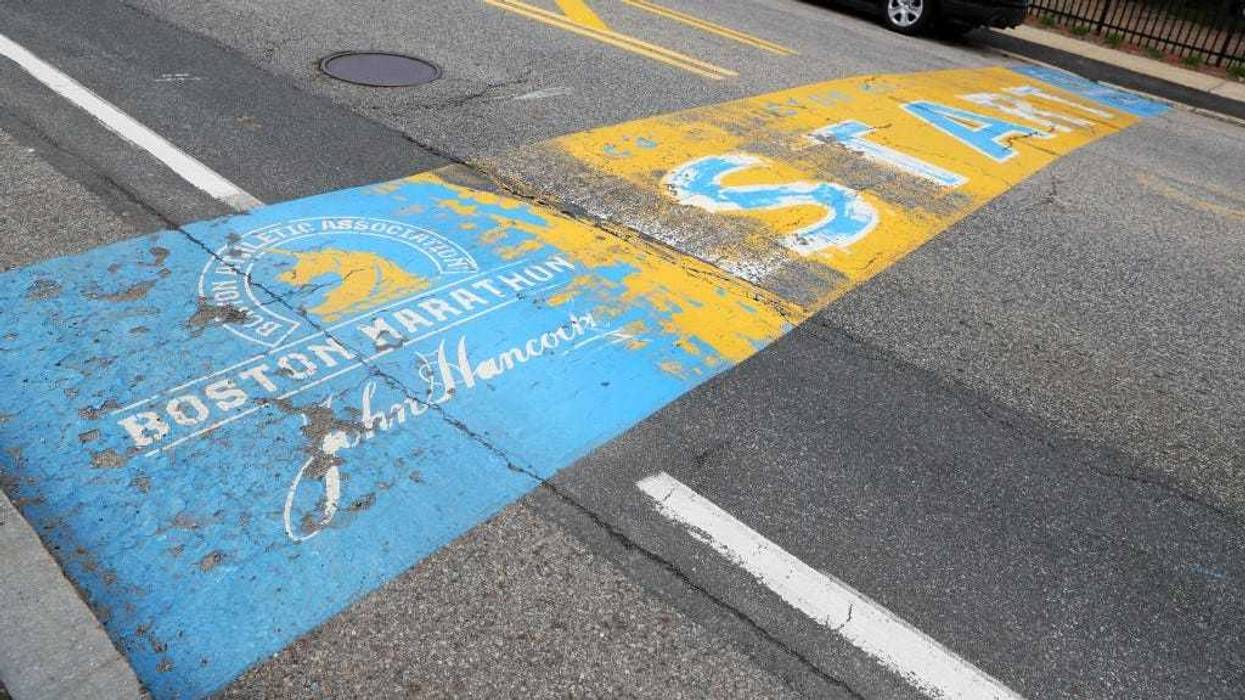 A view of the Boston Marathon starting line on April 20, 2020 in Hopkinton, Massachusetts.