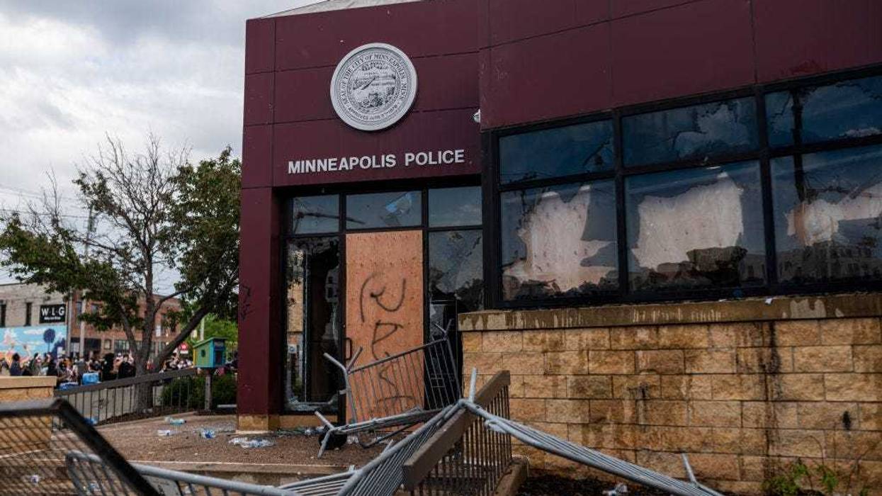 A view of the damage outside the 3rd Police Precinct building on May 27, 2020 in Minneapolis, Minnesota.