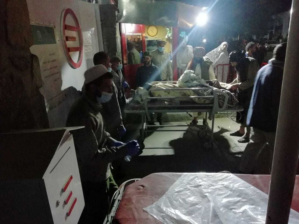A view of the entrance of a hospital after two explosions reported outside Hamid Karzai International Airport, the center of evacuation efforts from Afghanistan since the Taliban took over in Kabul, Afghanistan on August 26, 2021.