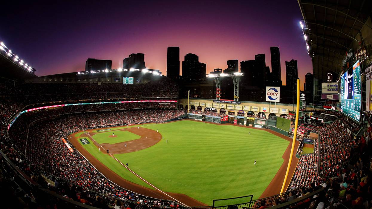 A view of the Houston skyline in game two of the American League Championship Series at Minute Maid Park on Oct. 20, 2022, in Houston, Texas.