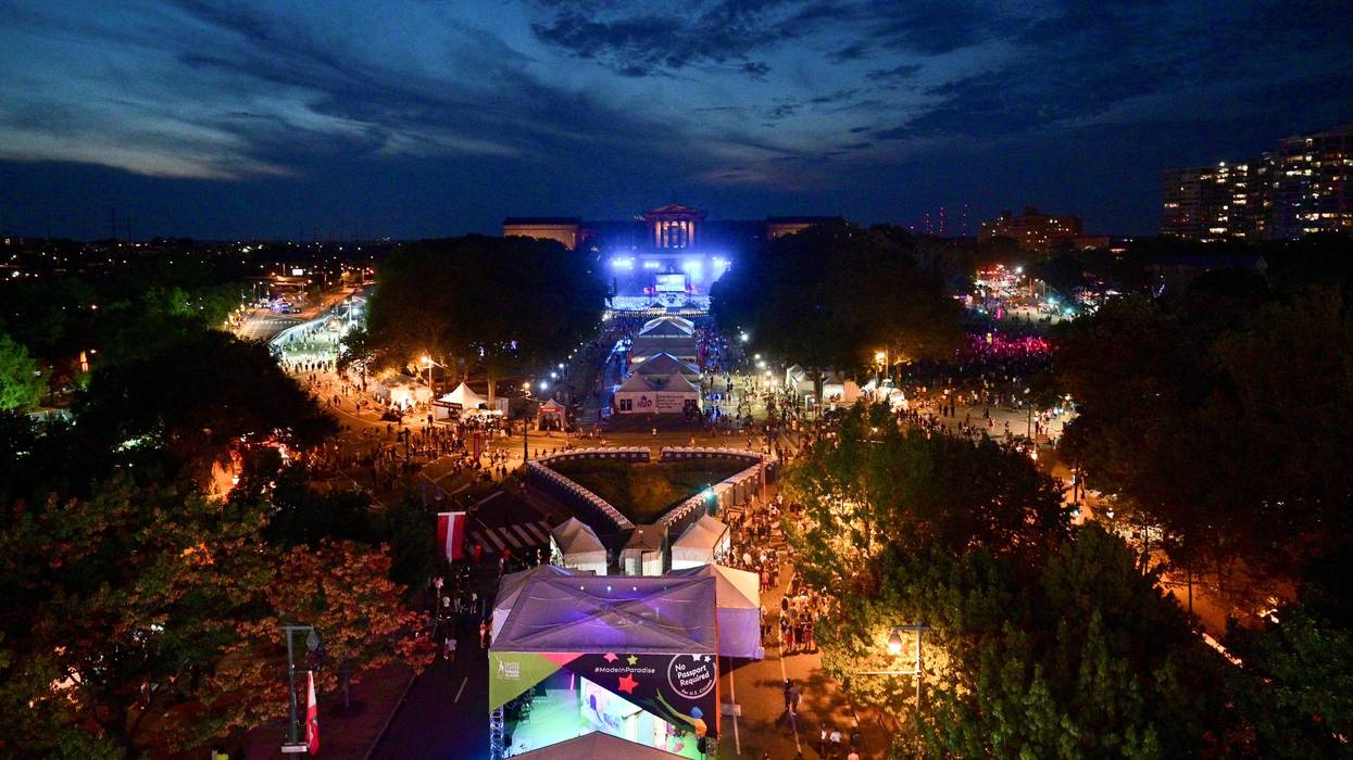 A view of the Made in America music festival from the top of the GM ferris wheel.